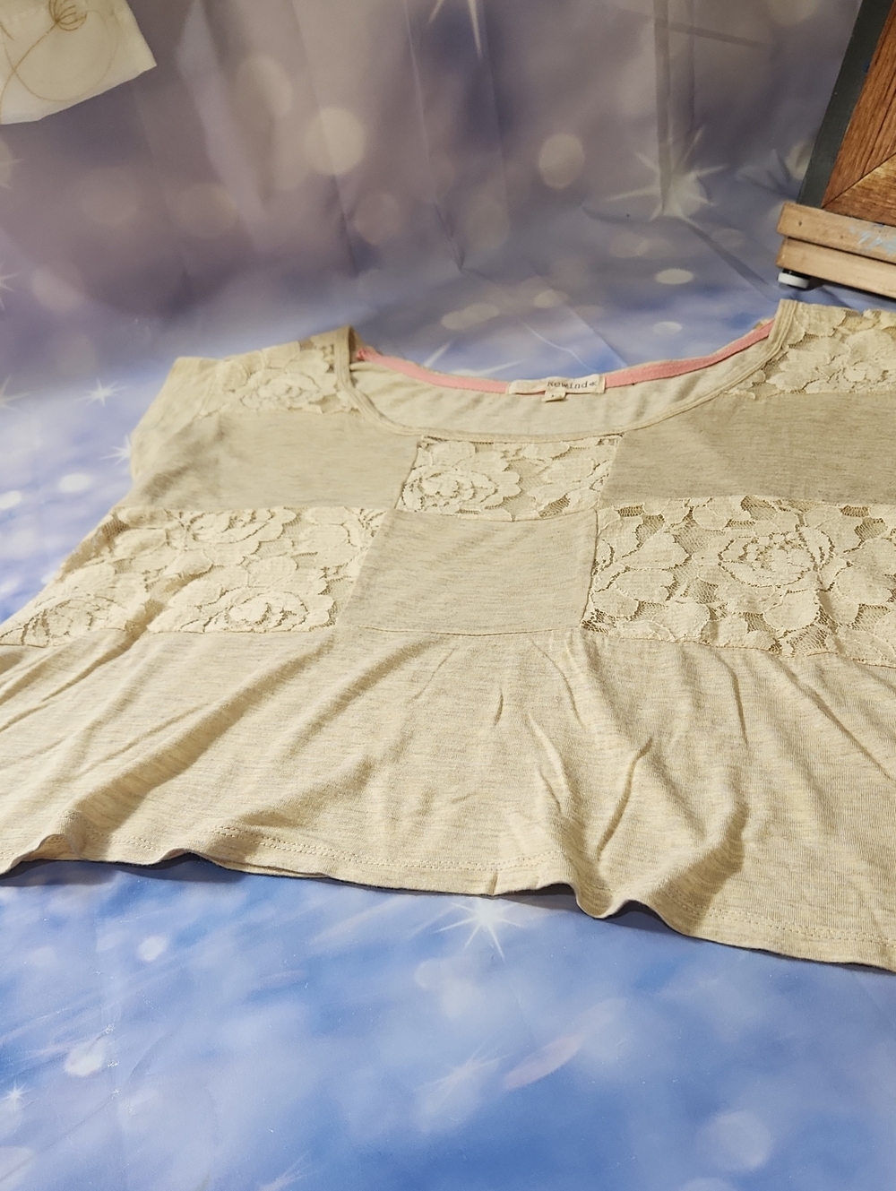 Rewind Crop Top with Pink Trim and Heathered Beige Body